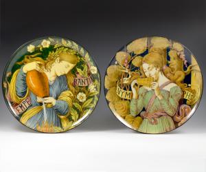 Temperantia y Ninfas - Pareja de platos de desfile - Manufactura Ginori, ca. 1895-1900